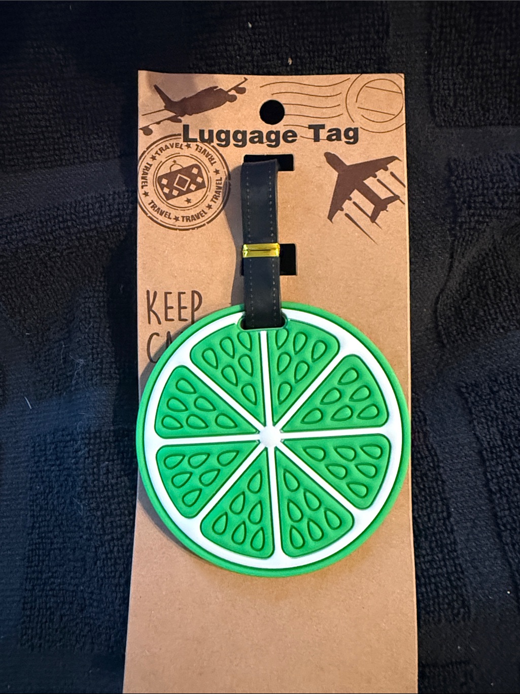 Kids Green Lime Slice Luggage Tag With Black Strap